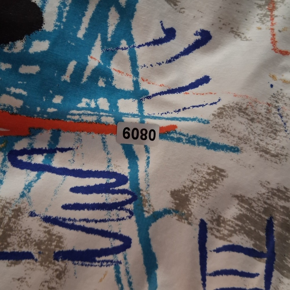 YININF Mens XL White Abstract Graffiti Print Short Sleeve Curved Hem T-Shirt - Picture 6 of 6